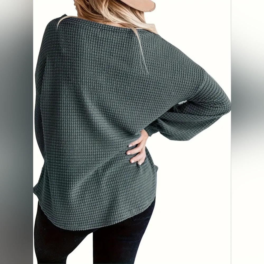 Cozy Waffle Knit Pullover - Slate Green NWTs Size 2xl - Picture 2 of 3